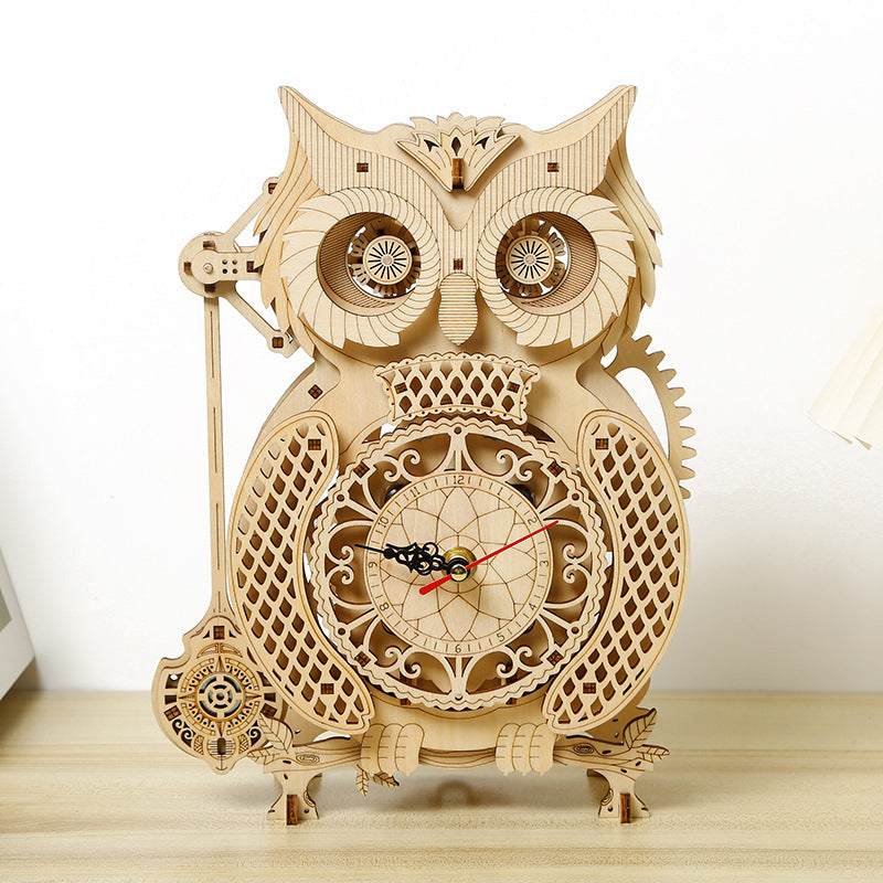 Hoot shine 3D three-dimensional owl pendulum clock wooden puzzle toy